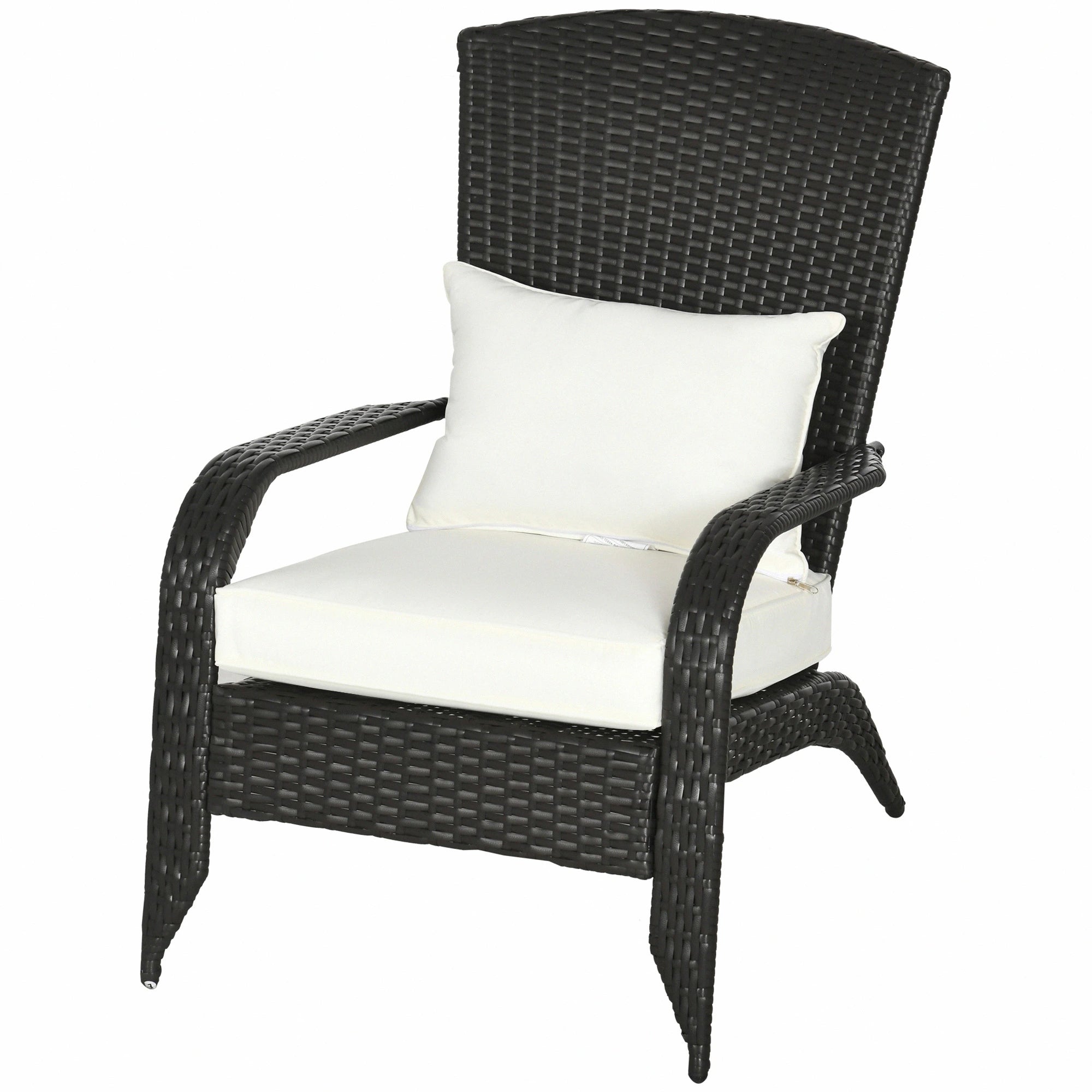 Wicker Adirondack Chair, Outdoor Rattan with Cushions, Cream Patio Chairs Deep Brown Rattan, Cream White Fabric at Gallery Canada