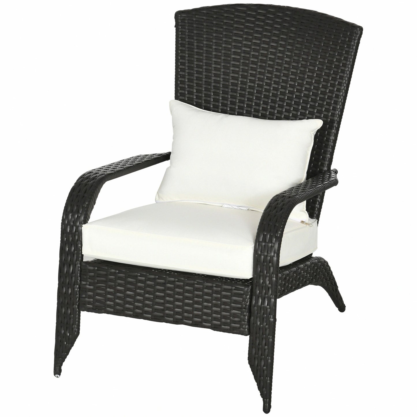 Wicker Adirondack Chair, Outdoor Rattan with Cushions, Cream Patio Chairs Deep Brown Rattan, Cream White Fabric at Gallery Canada