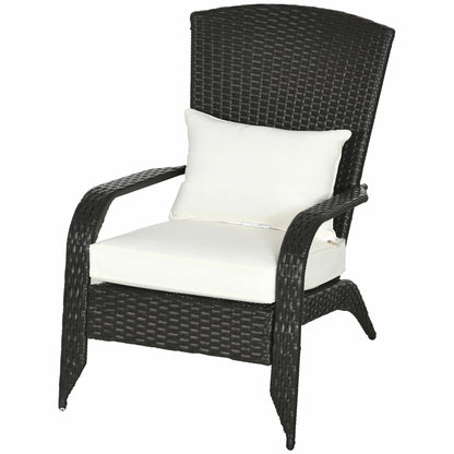 Wicker Adirondack Chair, Outdoor Rattan with Cushions, Cream Patio Chairs Deep Brown Rattan, Cream White Fabric at Gallery Canada