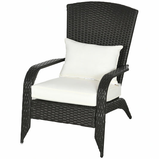 Wicker Adirondack Chair, Outdoor Rattan with Cushions, Cream Patio Chairs Deep Brown Rattan, Cream White Fabric at Gallery Canada