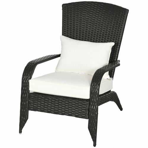 Wicker Adirondack Chair, Outdoor Rattan with Cushions, Cream