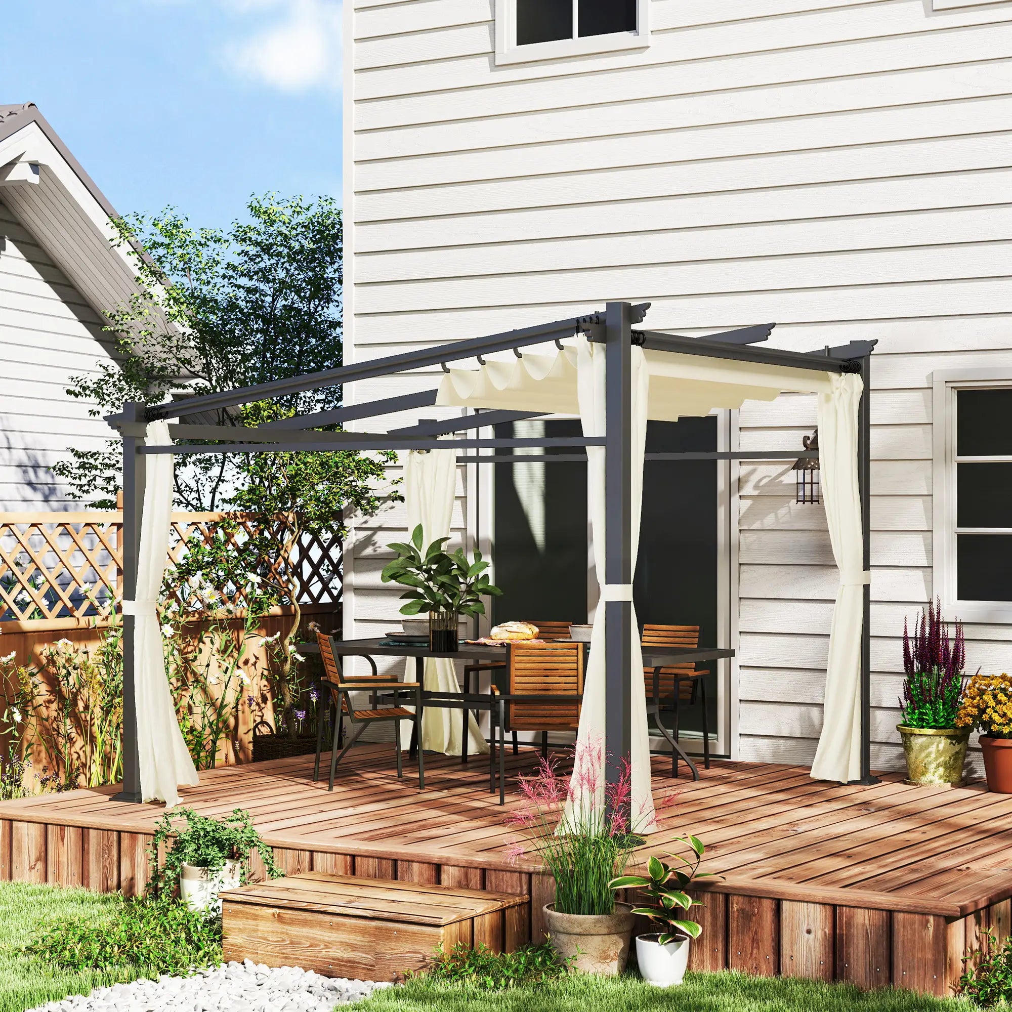 Metal Pergola, Sliding Roof Canopy, Retractable, 10' x 10', Beige Pergolas at Gallery Canada