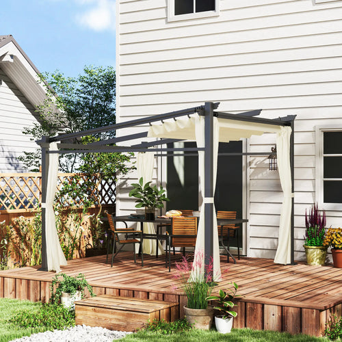 Metal Pergola, Sliding Roof Canopy, Retractable, 10' x 10', Beige