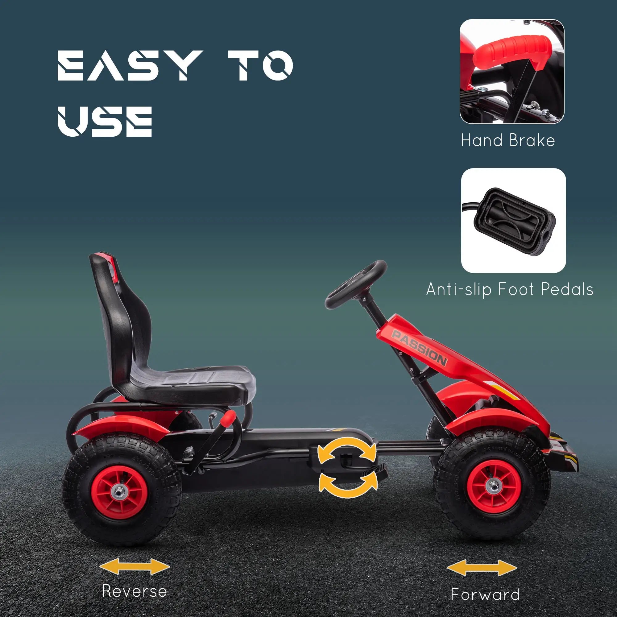 Kids Pedal Go Kart, Adjustable Bucket, Handbrake, 4 Rubber Wheels, Red Pedal Go Karts for Kids at Gallery Canada