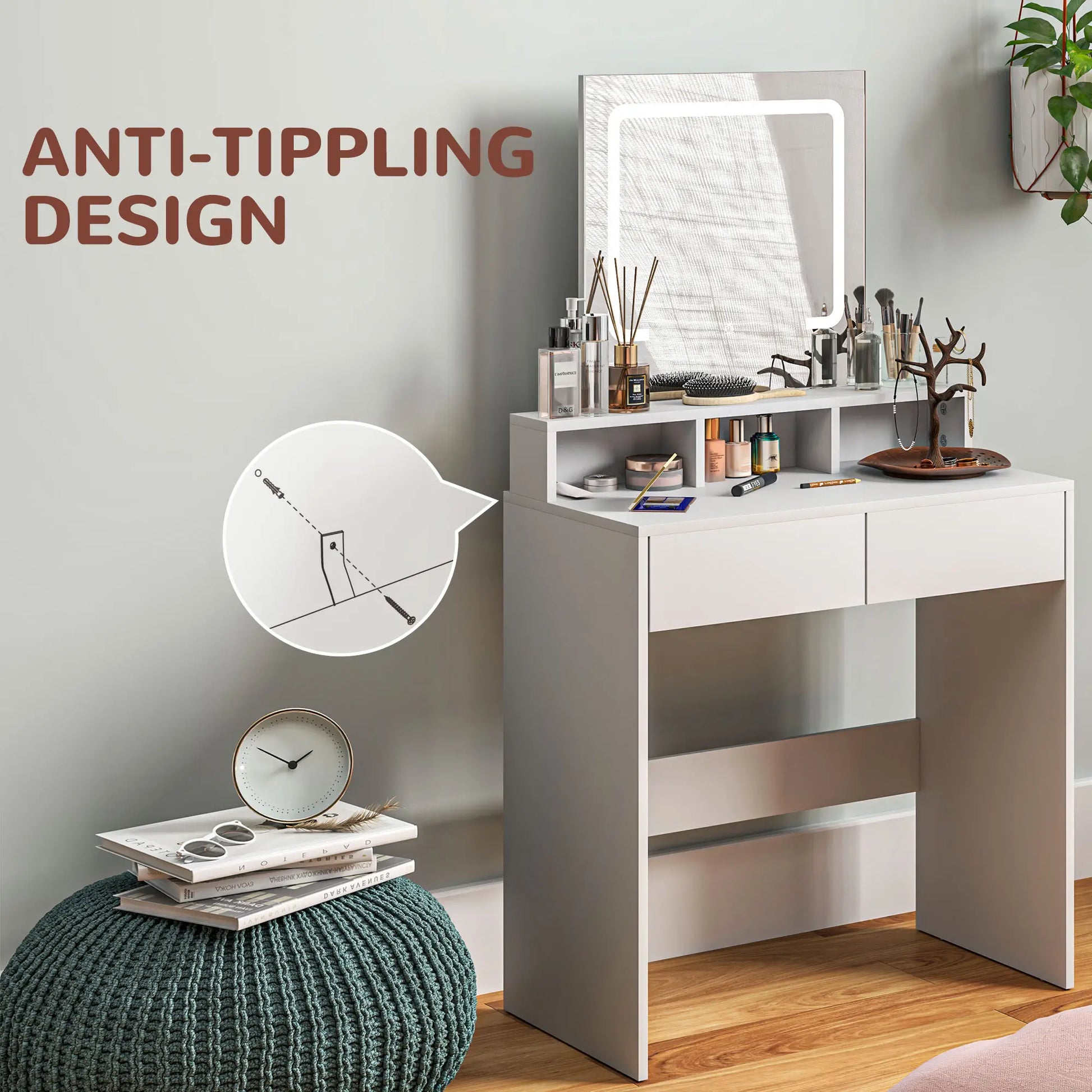 Makeup Vanity Desk with Mirror, LED Lights, Drawers, White Dressing & Vanity Tables at Gallery Canada