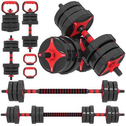 Ensemble d'haltères ajustables 5 en 1 55 lbs, Noir et Rouge