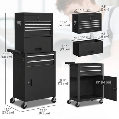Large Tool Cabinet, 3-in-1 Rolling Chest, Detachable Storage with 6 Drawers and Pegboard, Black Tool Organizers at Gallery Canada