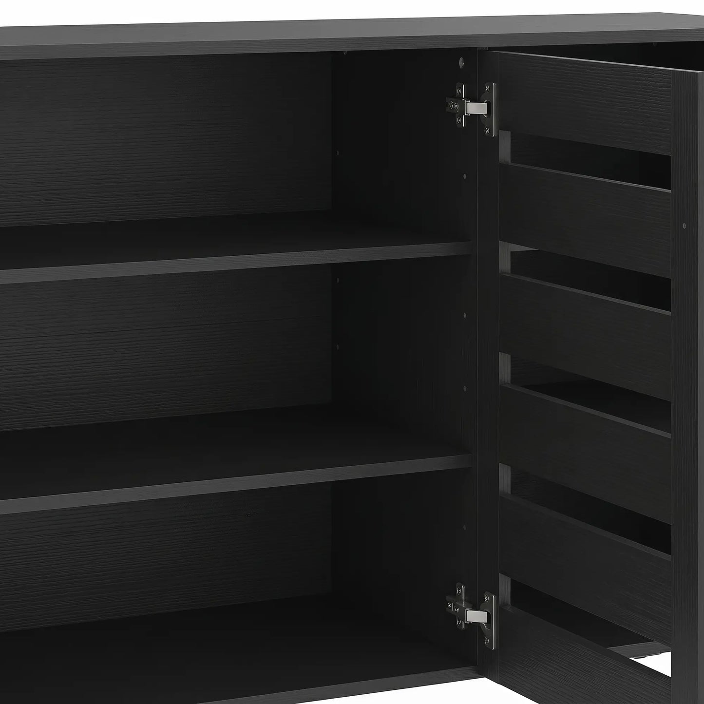 Shoe Cabinet, 3 Slatted Doors, 3-Tier, Adjustable Shelves, 15 Pairs, Black