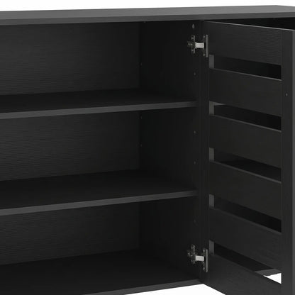 Shoe Cabinet, 3 Slatted Doors, 3-Tier, Adjustable Shelves, 15 Pairs, Black