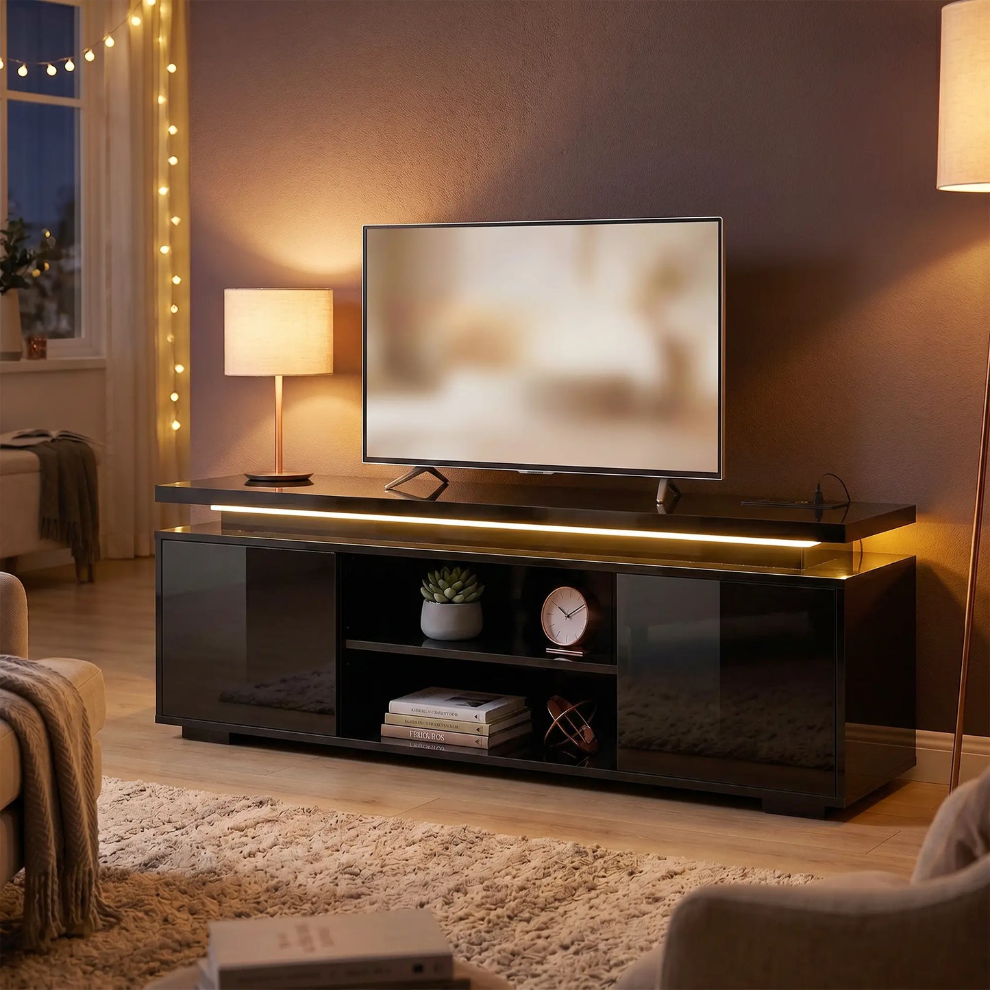 TV Stand For TVs Up To 60 Inch, Modern Entertainment Center With LED Lights, LED Lights TV Stands at Gallery Canada