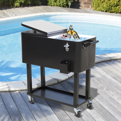 80 Quart Rolling Cooler Cart, Portable Ice Beverage Bin, Outdoor Party, Black Cooler Boxes at Gallery Canada