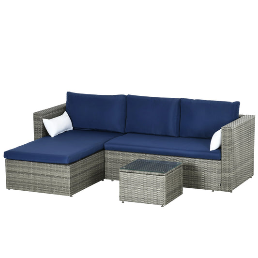 3pcs Modern Rattan Sofa Set, Wicker Patio Furniture, Coffee Table Patio Furniture Sets Navy Blue at Gallery Canada