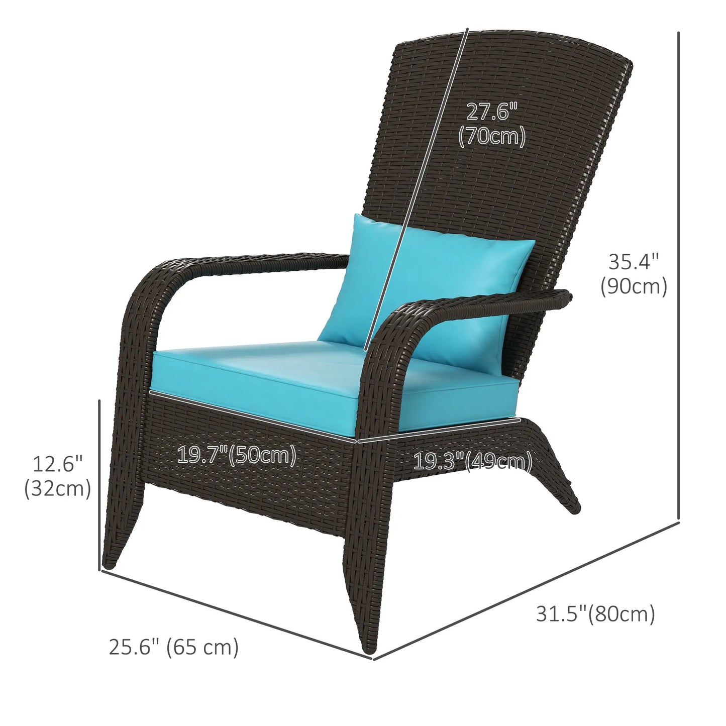 Wicker Adirondack Chair, Outdoor Rattan Chair with Cushions, Turquoise Patio Chairs at Gallery Canada