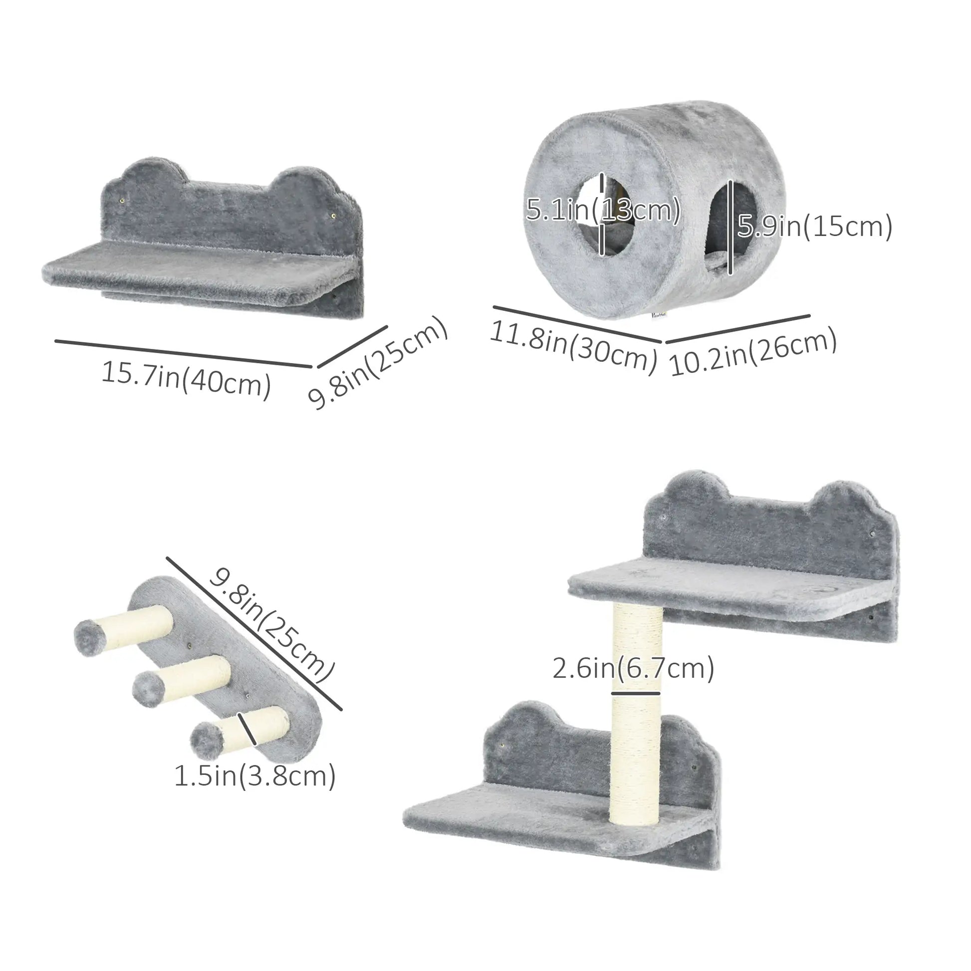 4 Pcs 9.3" H Cat Wall Shelves, Pet Climbing Shelf Set, Grey Cat Climbing Wall at Gallery Canada