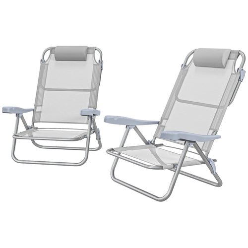 Set of 2 Fishing Chairs, Adjustable Backrest, Headrest, Light Grey
