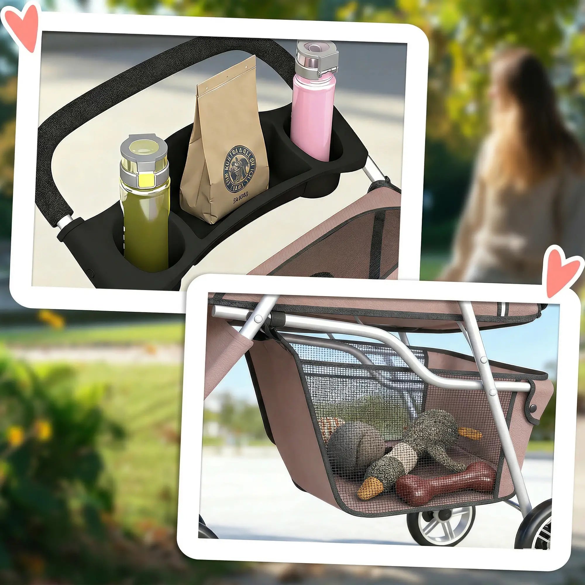 3 Wheels Foldable Dog Stroller, Storage Basket, Adjustable Canopy, Coffee Dog Bike Trailers & Strollers at Gallery Canada
