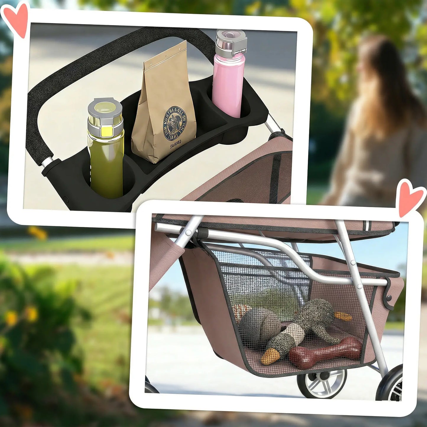 3 Wheels Foldable Dog Stroller, Storage Basket, Adjustable Canopy, Coffee Dog Bike Trailers & Strollers at Gallery Canada
