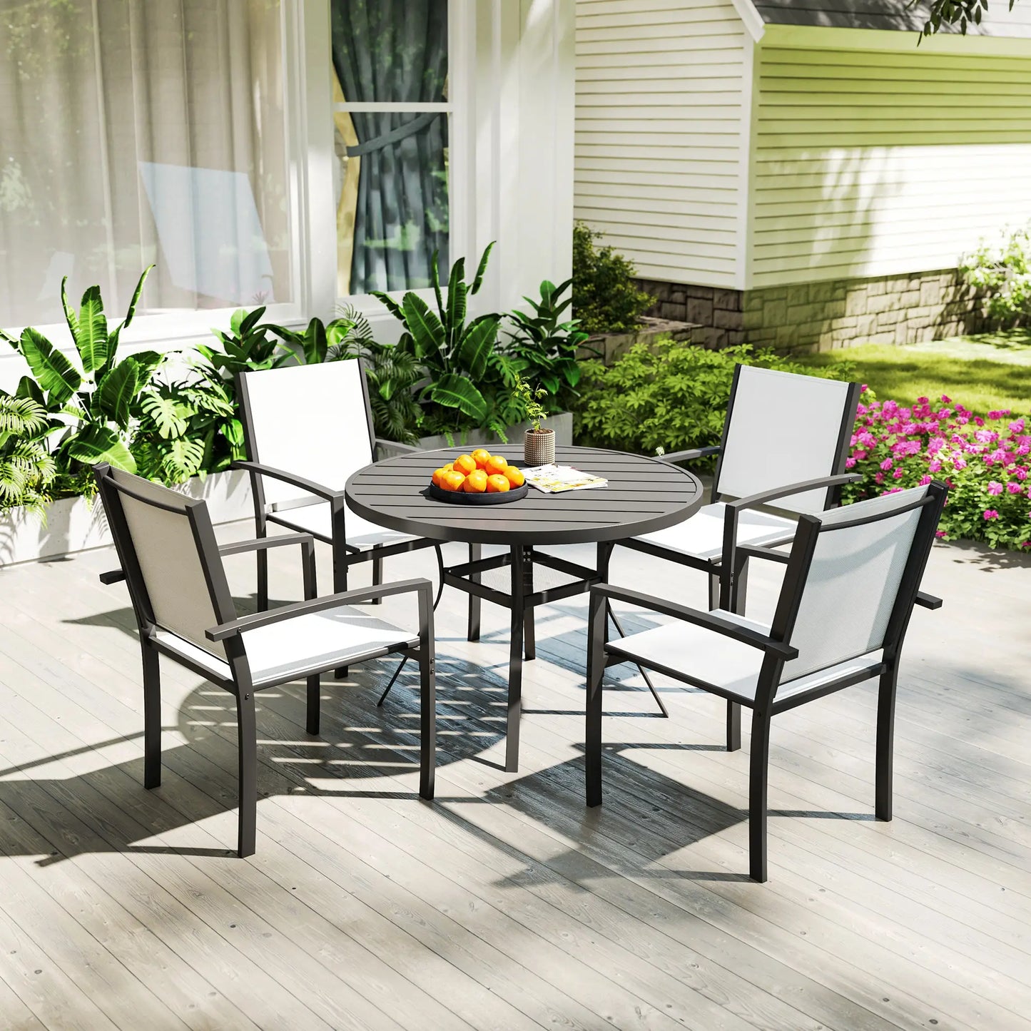 5 Piece Outdoor Dining Set, Round Table, 4 Stackable Chairs Outdoor Dining Sets at Gallery Canada
