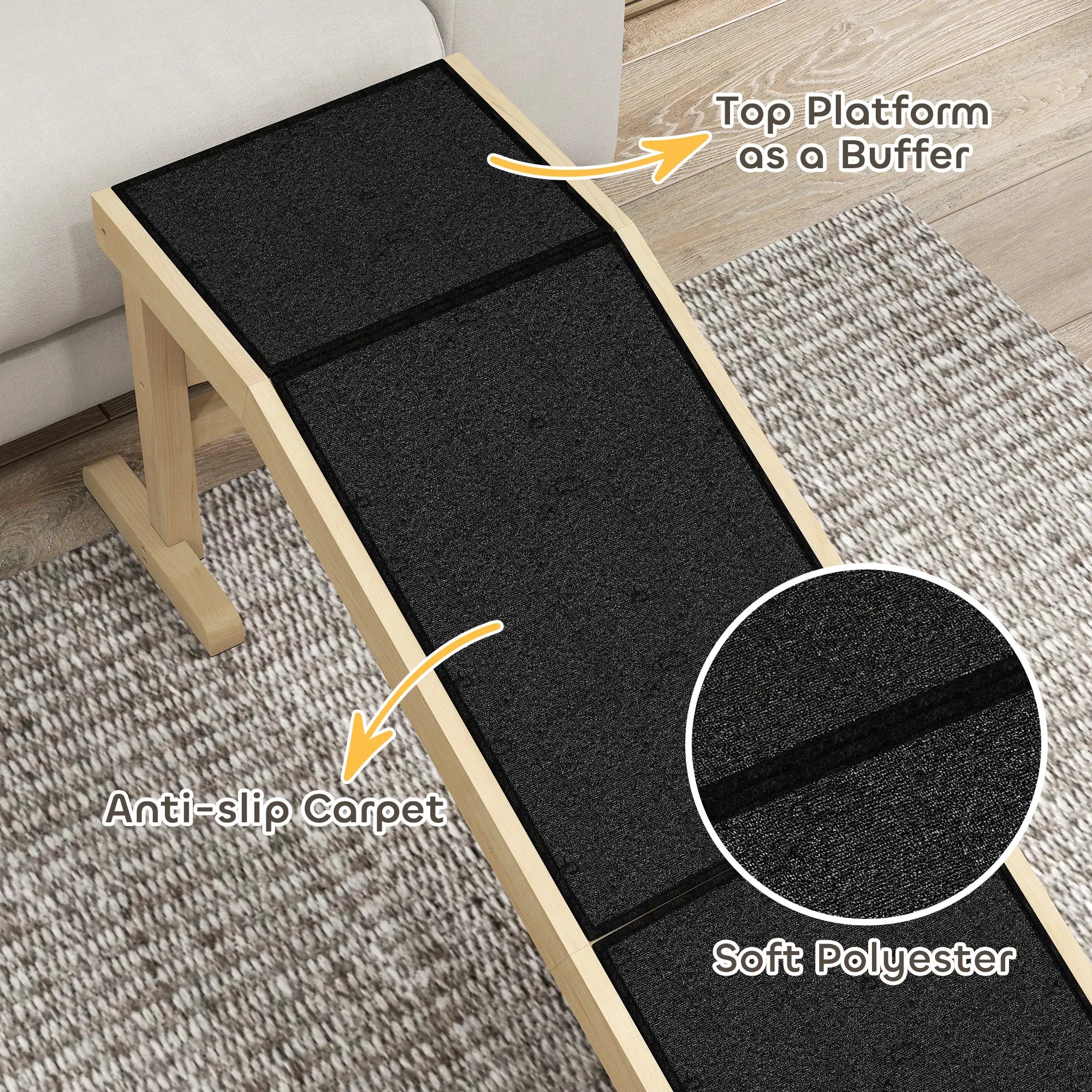 Pet Ramp Bed Steps for Dogs Cats, Non-Slip Carpet Top, 59
