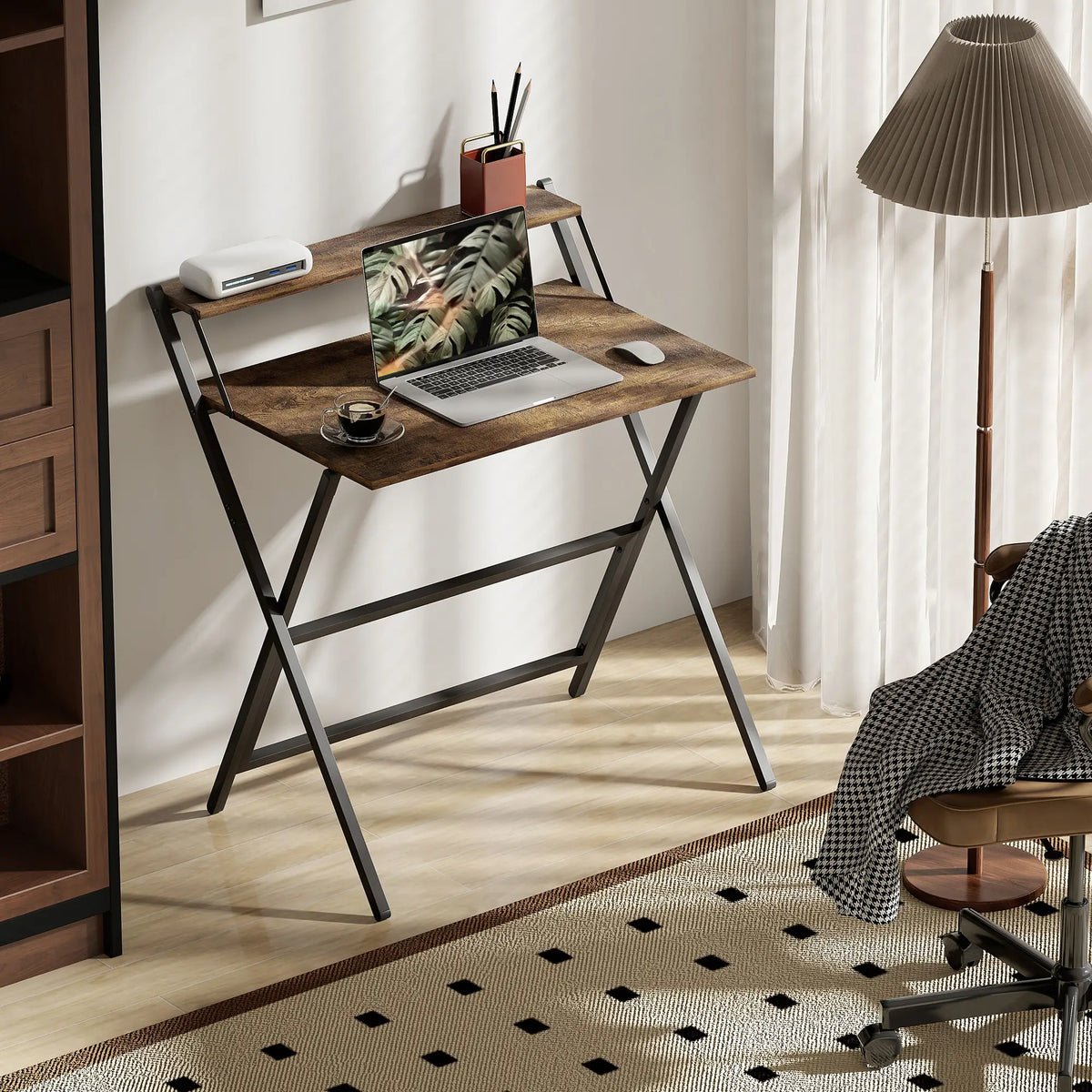 32" Foldable Computer Desk, Monitor Shelf, Rustic Brown Writing Desks at Gallery Canada