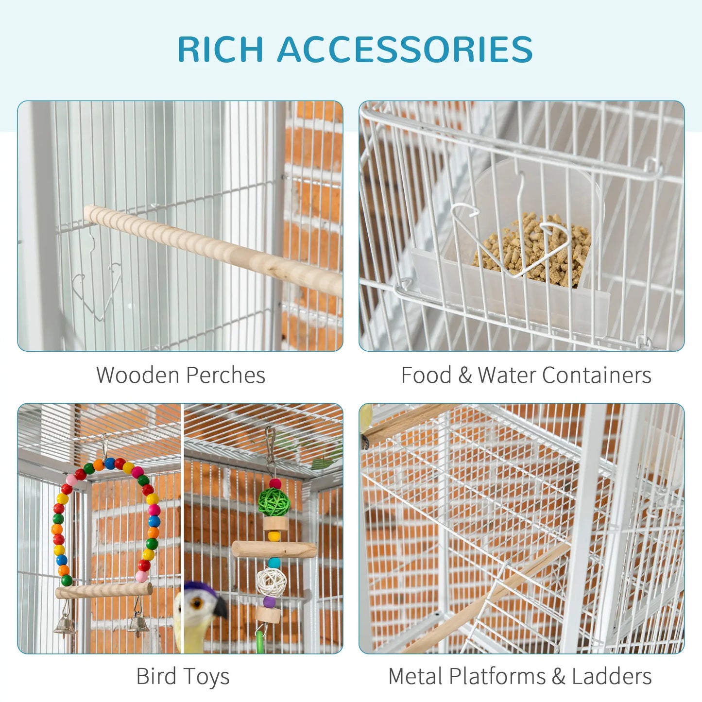 71" Bird Cage With Wheels, Perches, Ramp, Storage Shelf, Toys, White Bird Cages at Gallery Canada