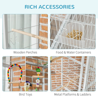71" Bird Cage With Wheels, Perches, Ramp, Storage Shelf, Toys, White Bird Cages at Gallery Canada