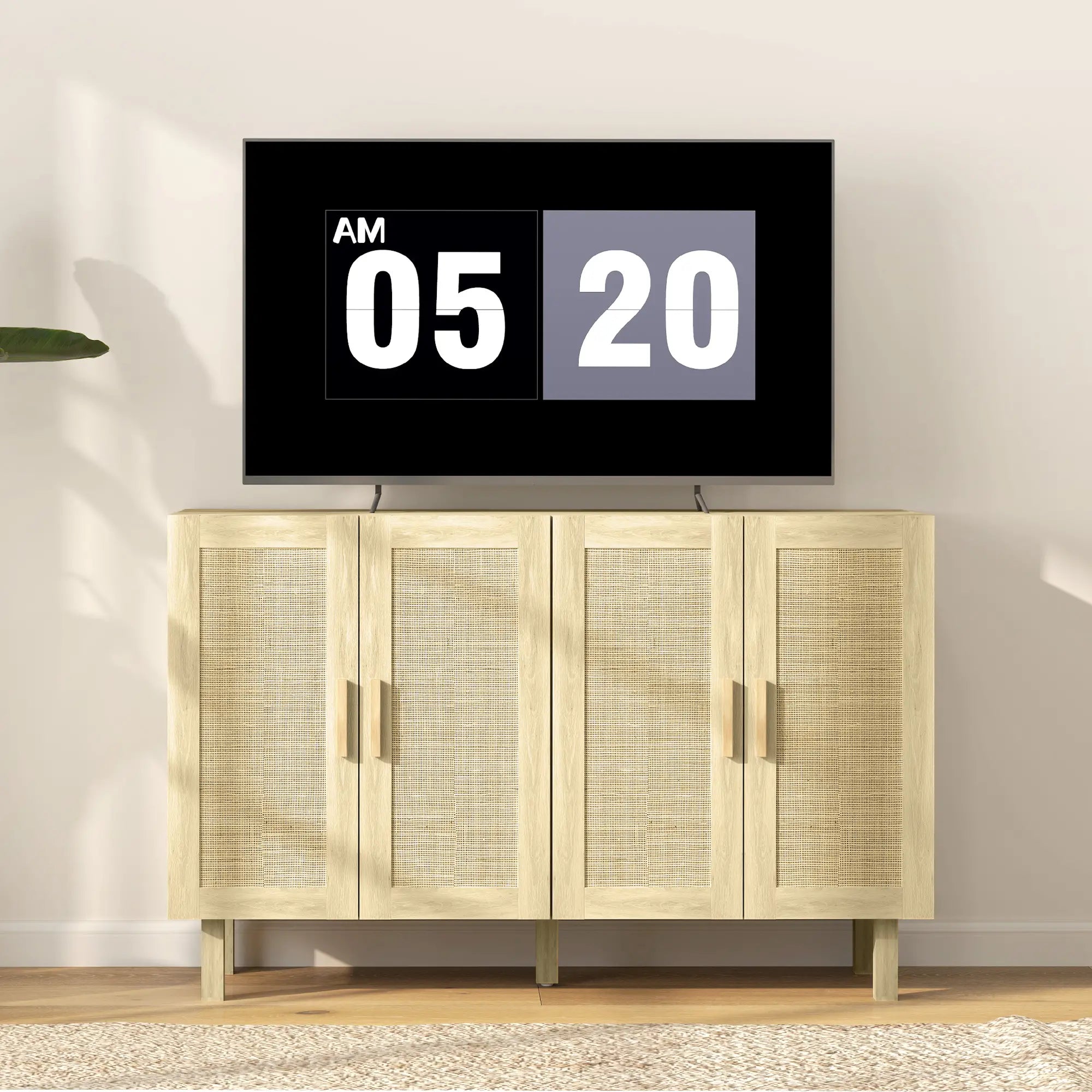 Boho Sideboard Cabinet, 4 Rattan Doors, Adjustable Shelves, Natural Storage Cabinets at Gallery Canada