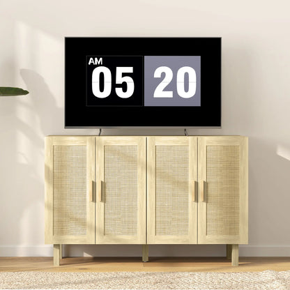 Boho Sideboard Cabinet, 4 Rattan Doors, Adjustable Shelves, Natural Storage Cabinets at Gallery Canada