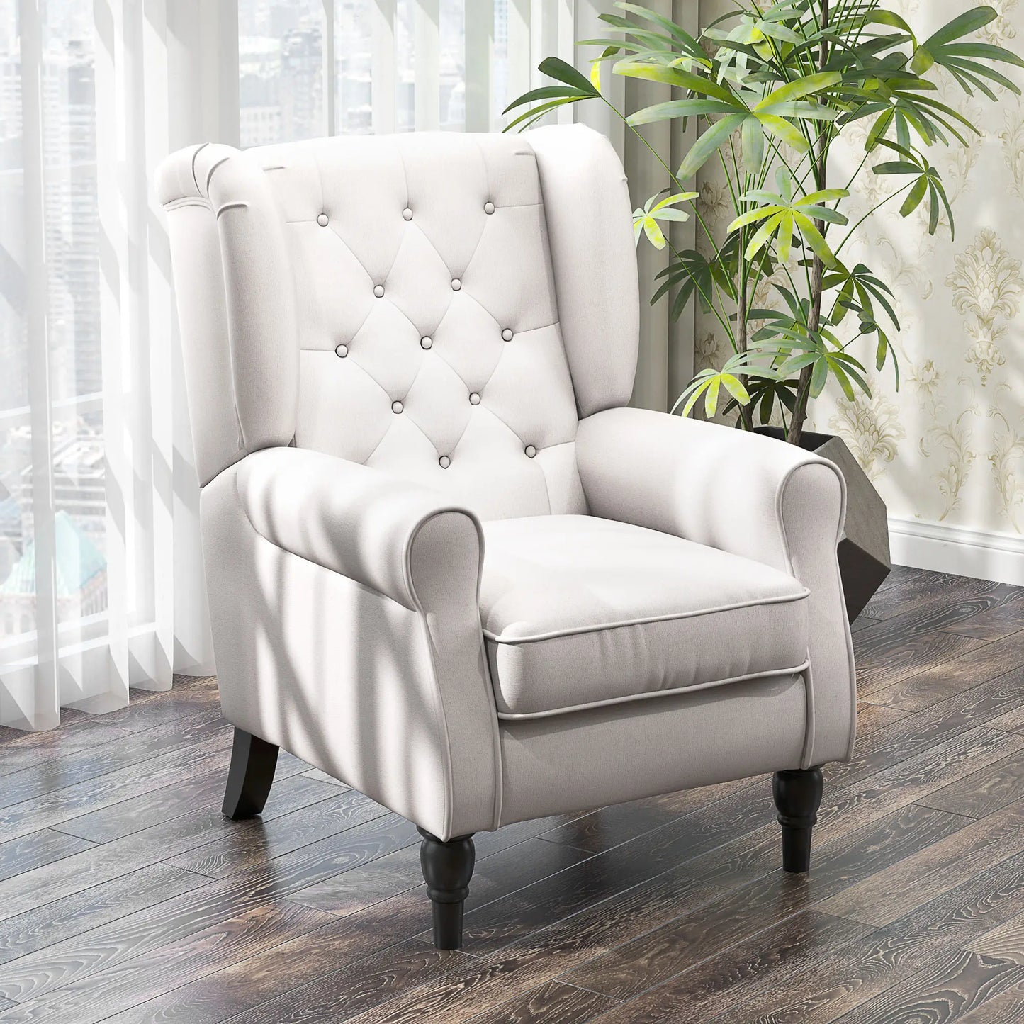 Fabric Accent Chair, Button Tufted Armchair, Upholstered Wingback Chair, White Accent Chairs at Gallery Canada