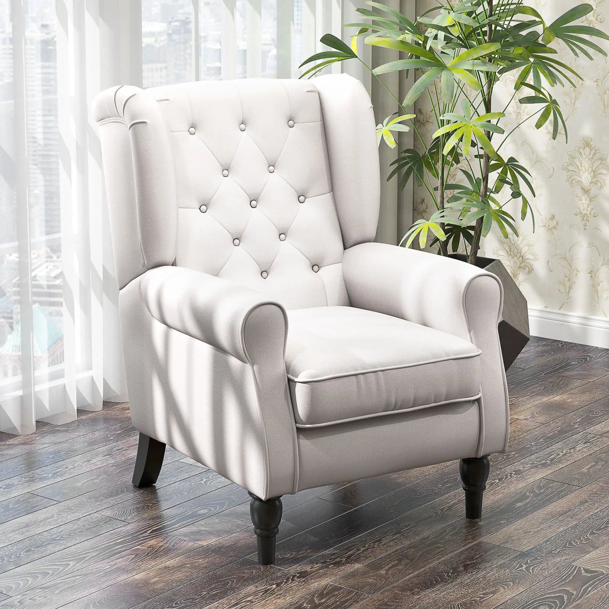 Fabric Accent Chair, Button Tufted Armchair, Upholstered Wingback Chair, White Accent Chairs at Gallery Canada