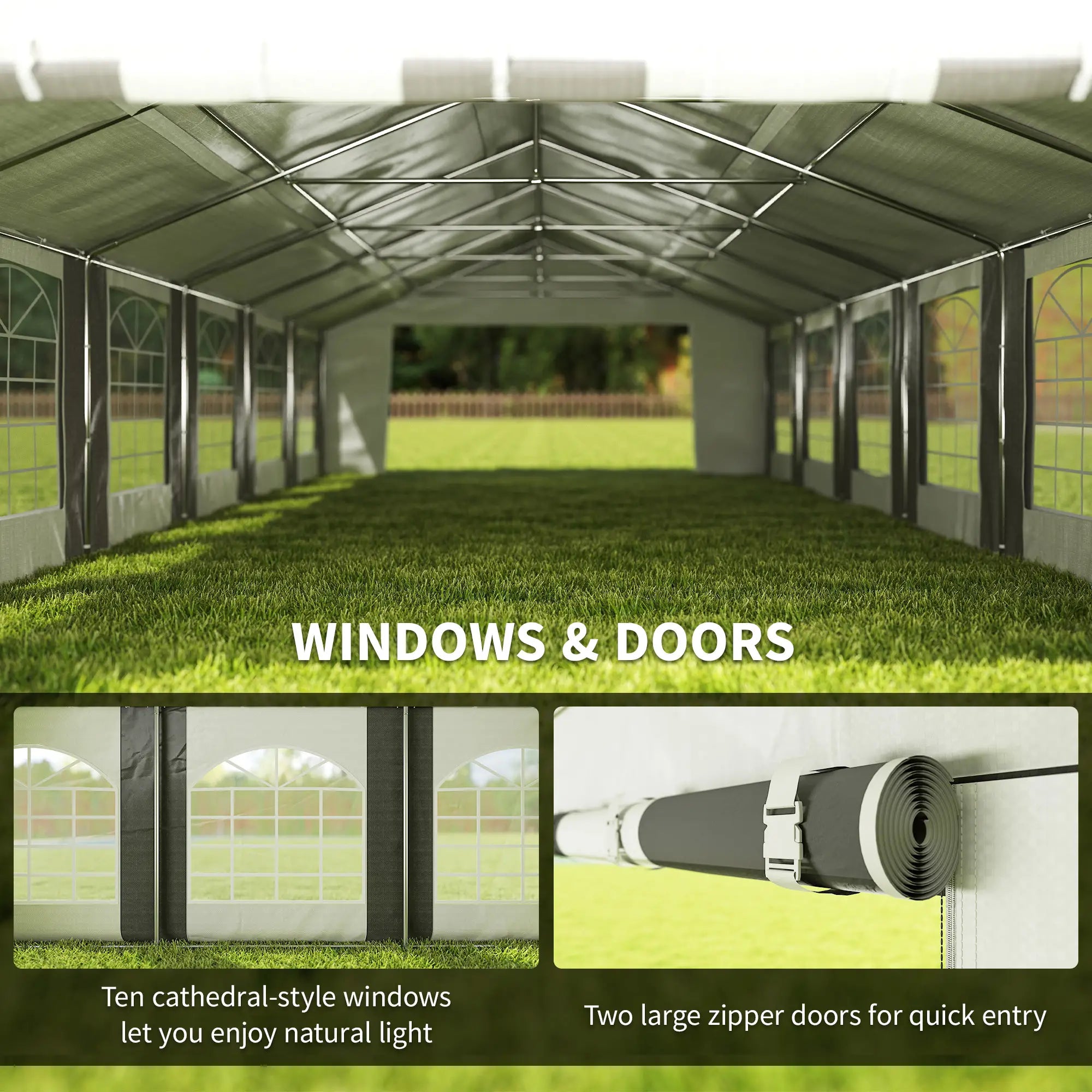 20'x33' Heavy Duty Party Tent, Portable Garage Canopy, Grey Canopy Tents at Gallery Canada