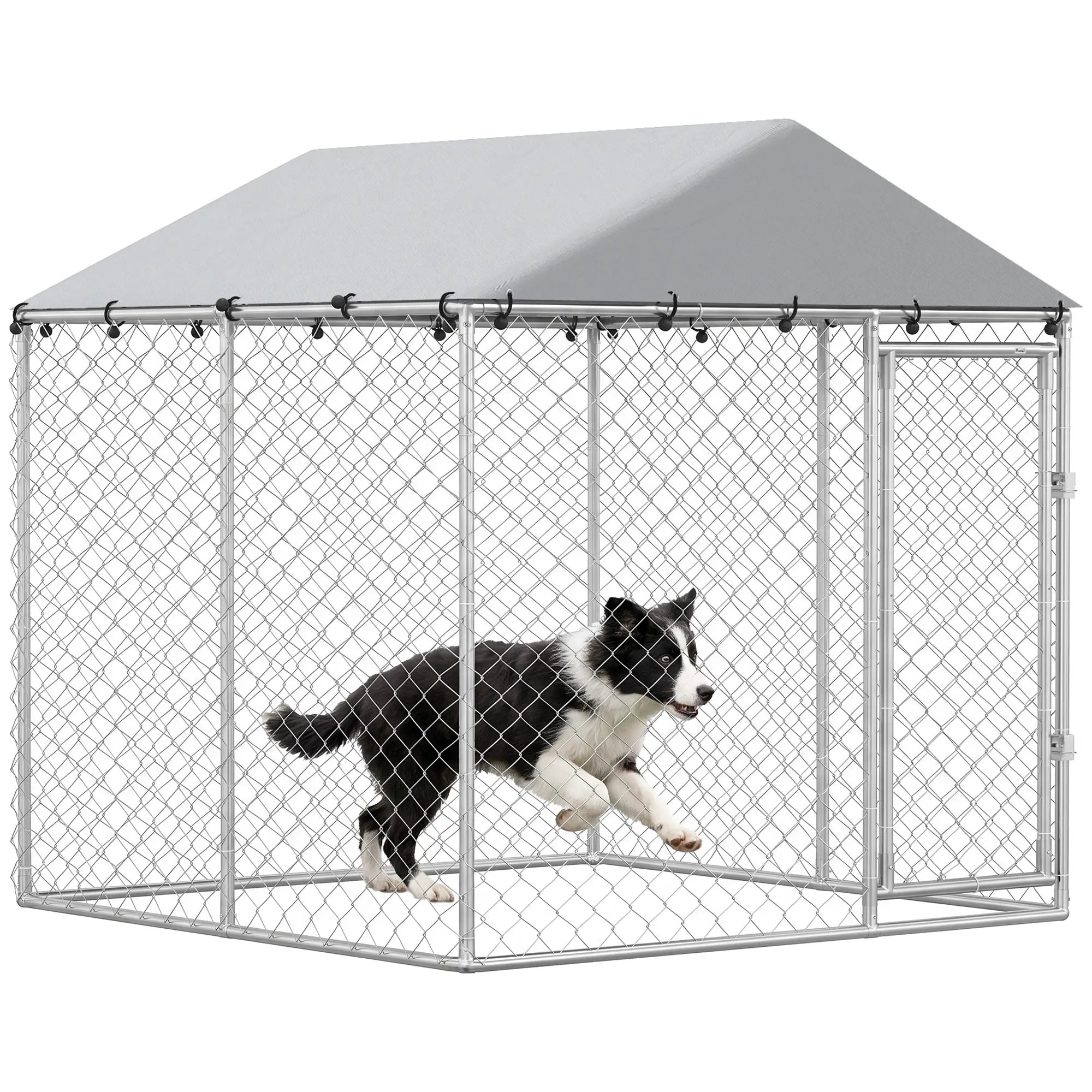 6.6' x 6.6' x 6.6' Outdoor Dog Kennel Heavy Duty Galvanized Steel with UV-resistant Roof, Silver Dog Kennels at Gallery Canada