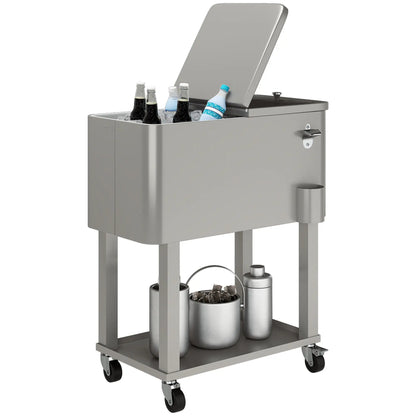 60 Quart Rolling Outdoor Cooler, Portable Cart With Locking Wheels, Silver Cooler Boxes at Gallery Canada
