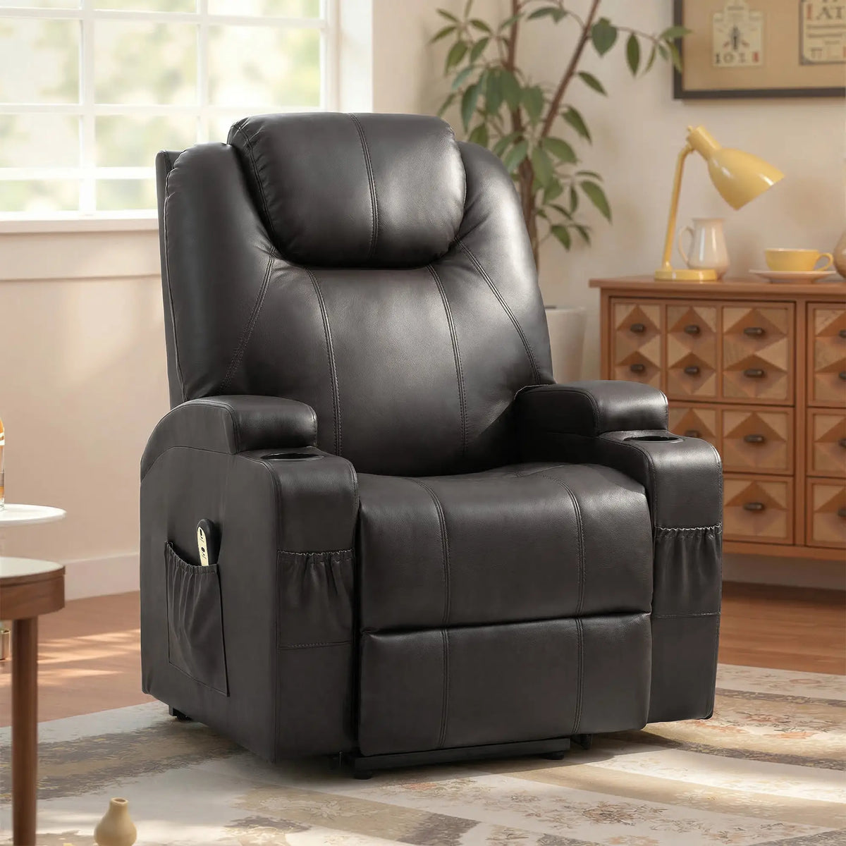 Power Lift Recliner Chair for Elderly, PU Leather, Black Electric Power Lift Chairs at Gallery Canada