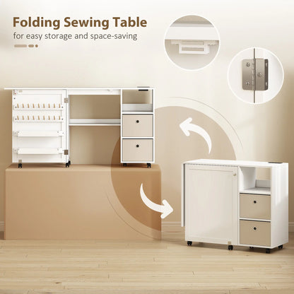 Rolling Sewing Machine Table, Folding Craft Table with Drawers, White Sewing Cabinets at Gallery Canada