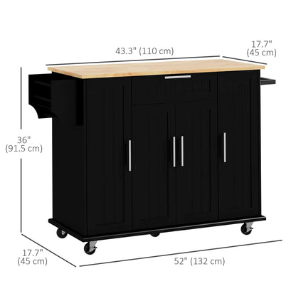 Modern Rolling Kitchen Island Cart, Natural Wood Top, Black, Black Kitchen Islands & Kitchen Carts at Gallery Canada