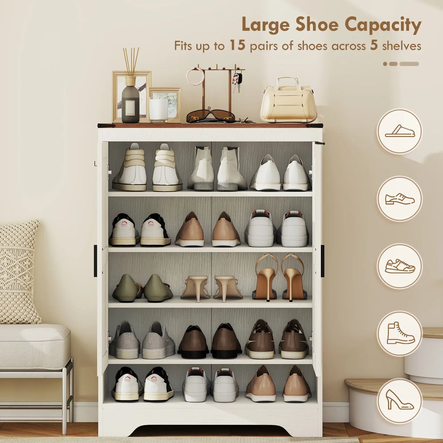 5-Tier Shoe Storage Cabinet, 15 Pairs, White Shoe Storage Cabinets & Racks at Gallery Canada