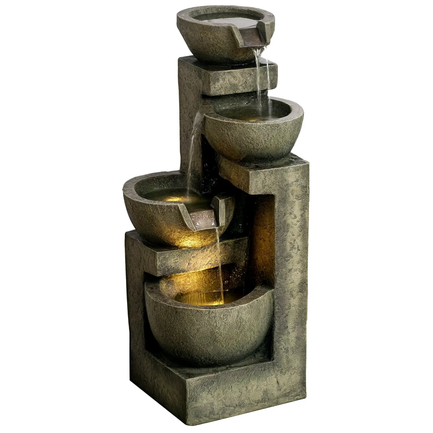 Outdoor Fountain, 4-Tier Stone Look Bowls, Adjustable Flow, LED Lights Water Fountains at Gallery Canada
