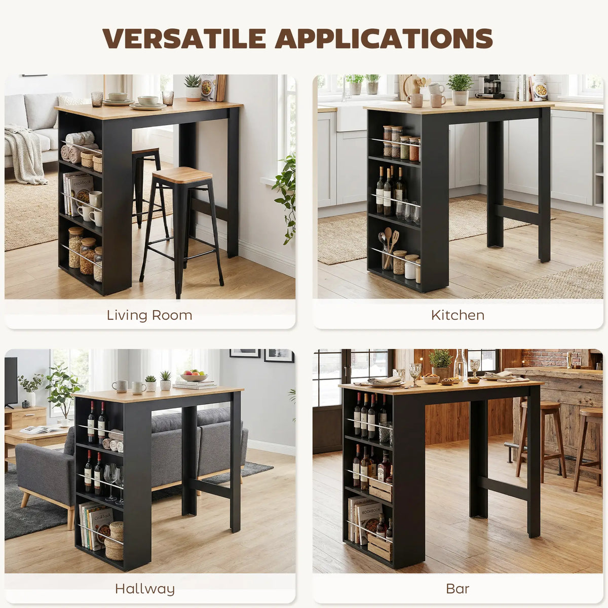 Modern Bar Table, Counter Height With 3 Storage Shelves, Walnut Bar Tables at Gallery Canada