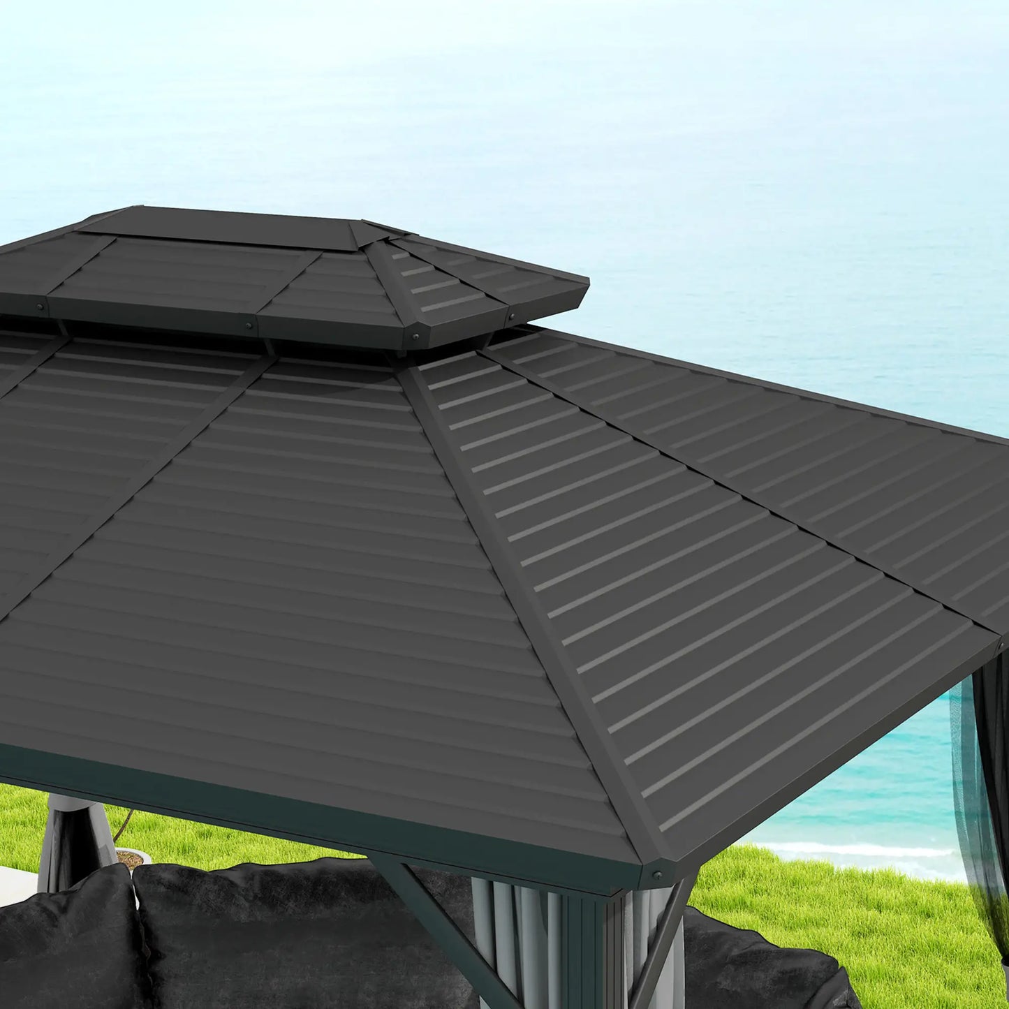 10' x 12' Hardtop Gazebo, Sun Shelter, Metal Roof, Mosquito Net, Light Grey Gazebos at Gallery Canada