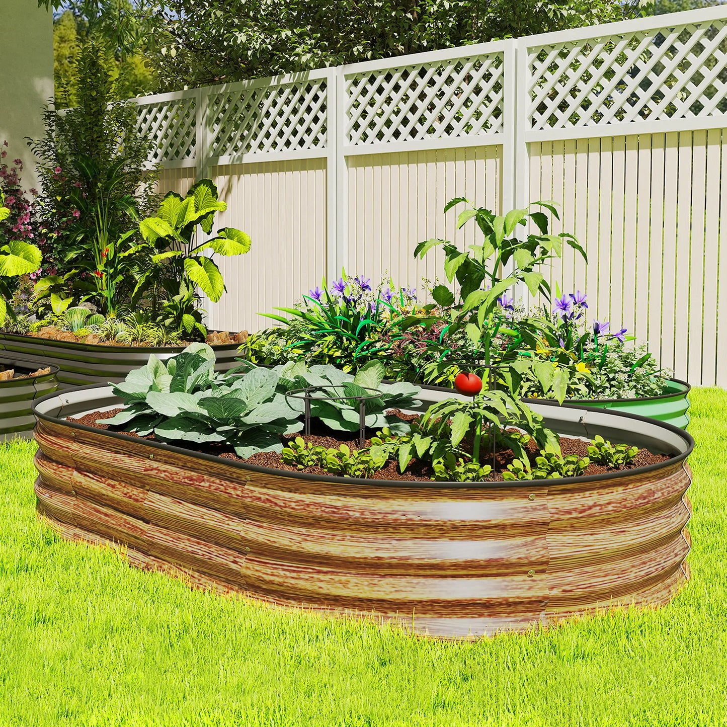 5' x 3' x 1' Galvanized Raised Garden Bed, Brown Wood Effect, Brown