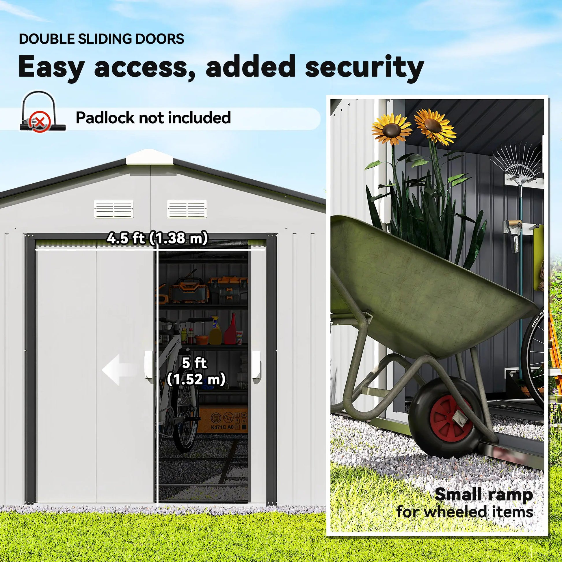 11' x 13' Garden Storage Shed, Metal, Double Doors, White Sheds at Gallery Canada