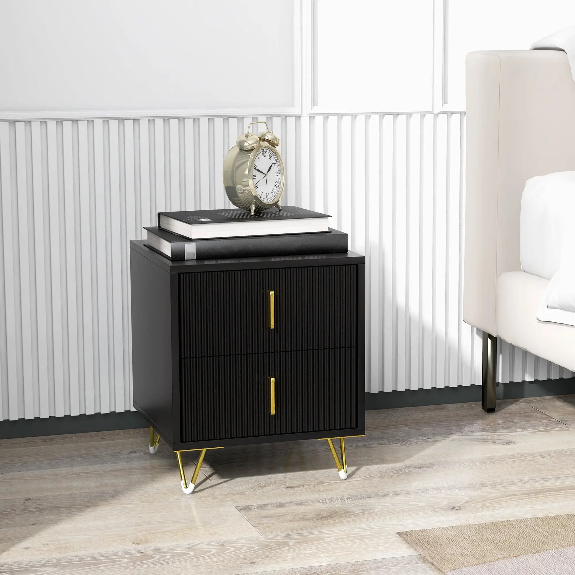 Modern Nightstand, 2 Drawers, Metal Legs, Bedroom Living Room, Black Bedside Tables at Gallery Canada