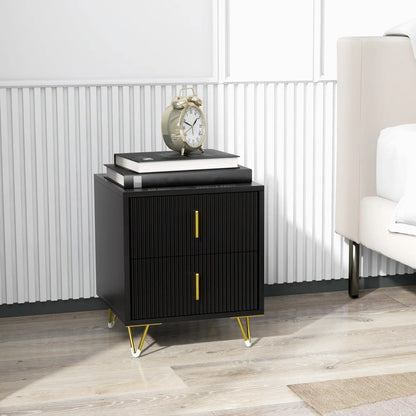 Modern Nightstand, 2 Drawers, Metal Legs, Bedroom Living Room, Black Bedside Tables at Gallery Canada