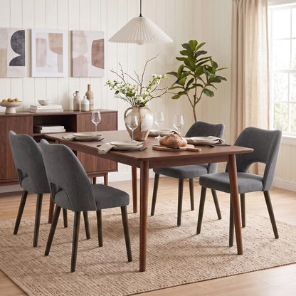 Upholstered Dining Chairs Set, Rubberwood Legs, Dark Grey