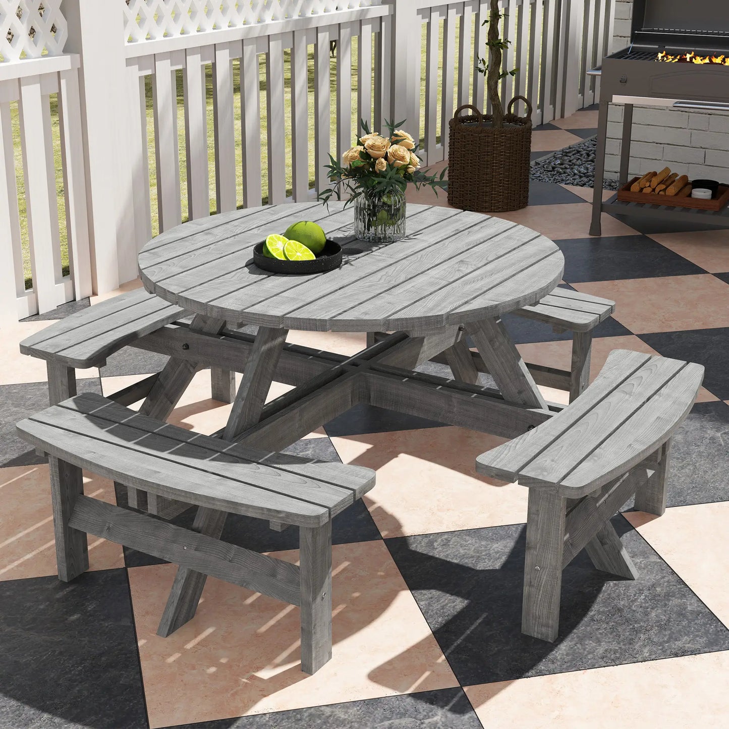 8 Seater Round Wooden Pub Bench, Patio Dining Set, Outdoor Patio Outdoor Dining Sets at Gallery Canada