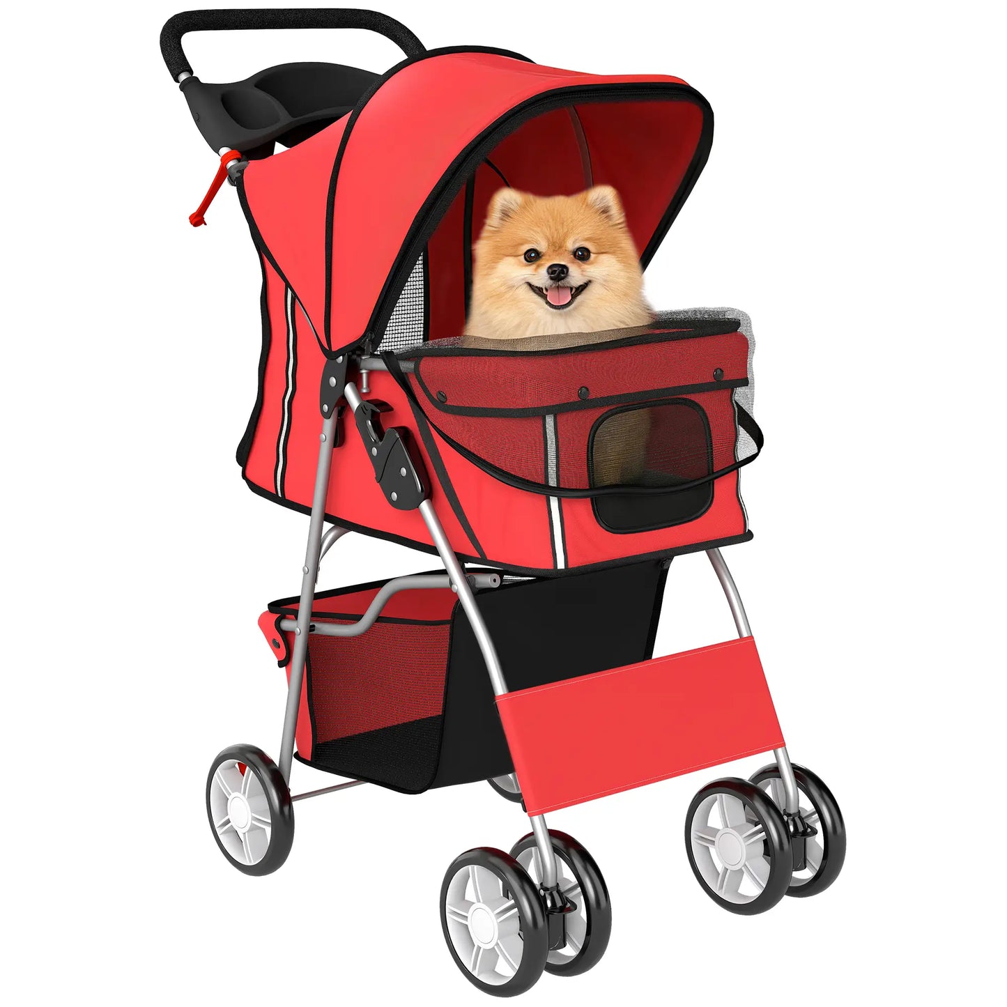 Foldable Pet Stroller, 360° Swivel Wheels, Reflective Strips, Red Dog Bike Trailers & Strollers at Gallery Canada