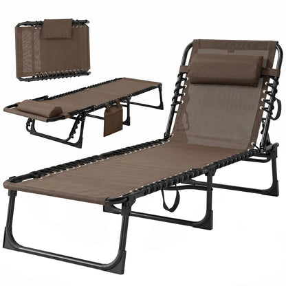 Outdoor Folding Chaise Lounge, Adjustable Backrest, Removable Pillow, Brown Lounger Chairs Brown at Gallery Canada