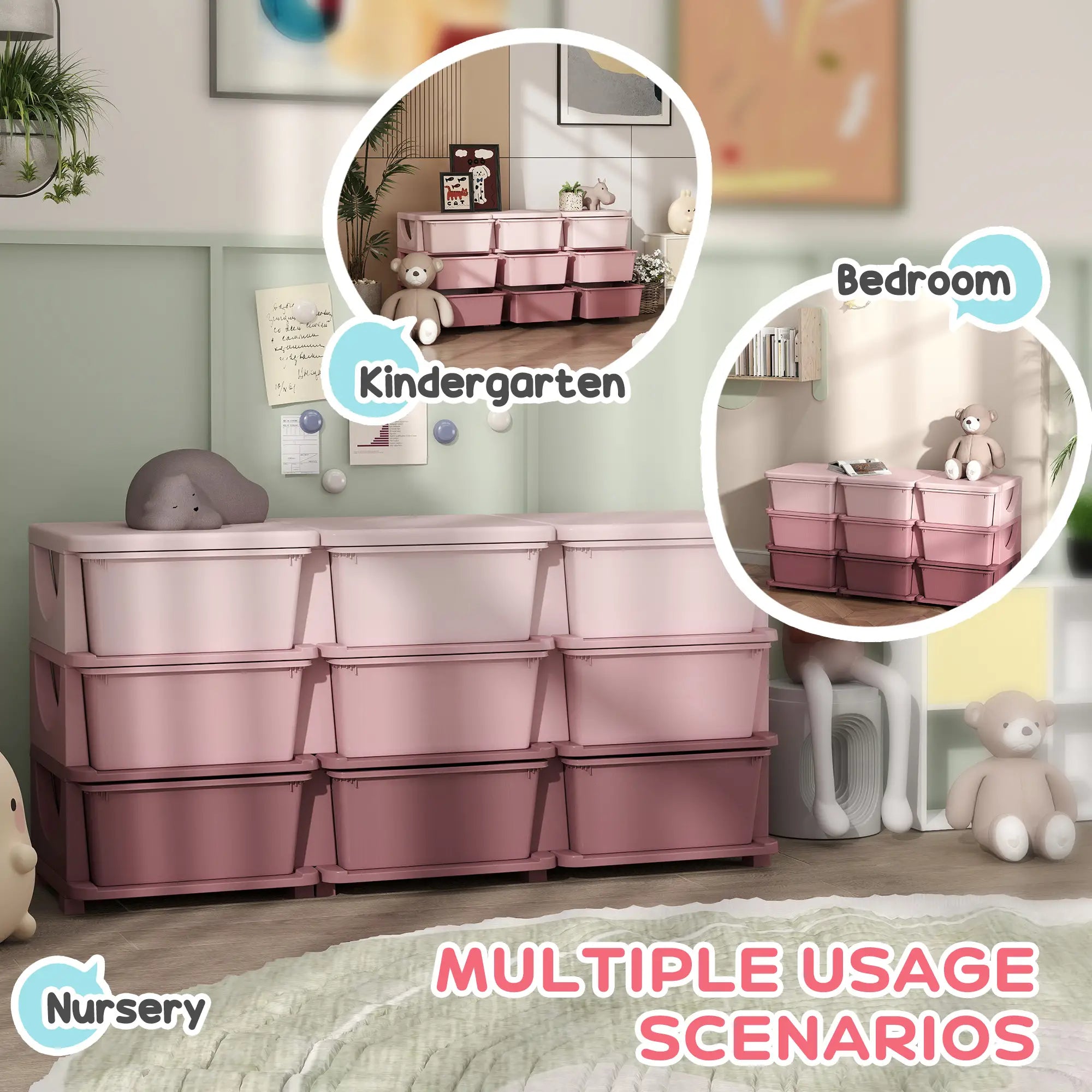 3 Tier Toy Organizer, 9 Plastic Drawers, Pink Baby & Kids Storage at Gallery Canada