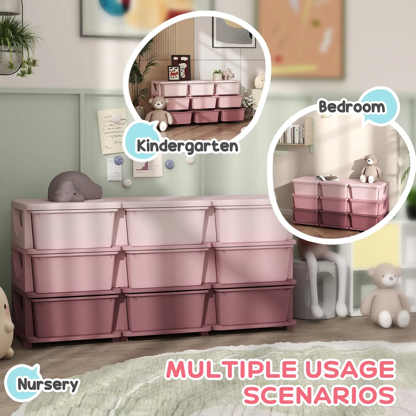 3 Tier Toy Organizer, 9 Plastic Drawers, Pink Baby & Kids Storage at Gallery Canada